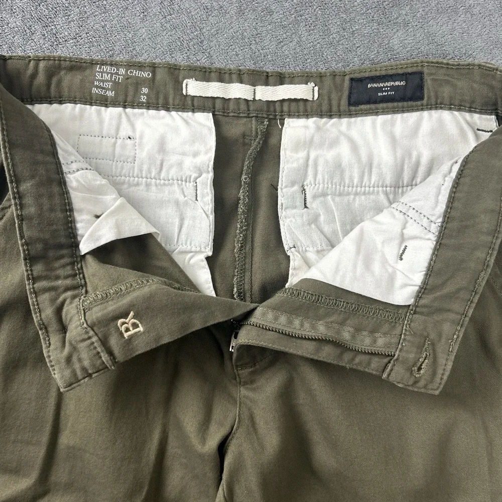 Banana Republic Pants Men's 30x32 Olive Green Lived In Chino Slim Fit Casual NEW
